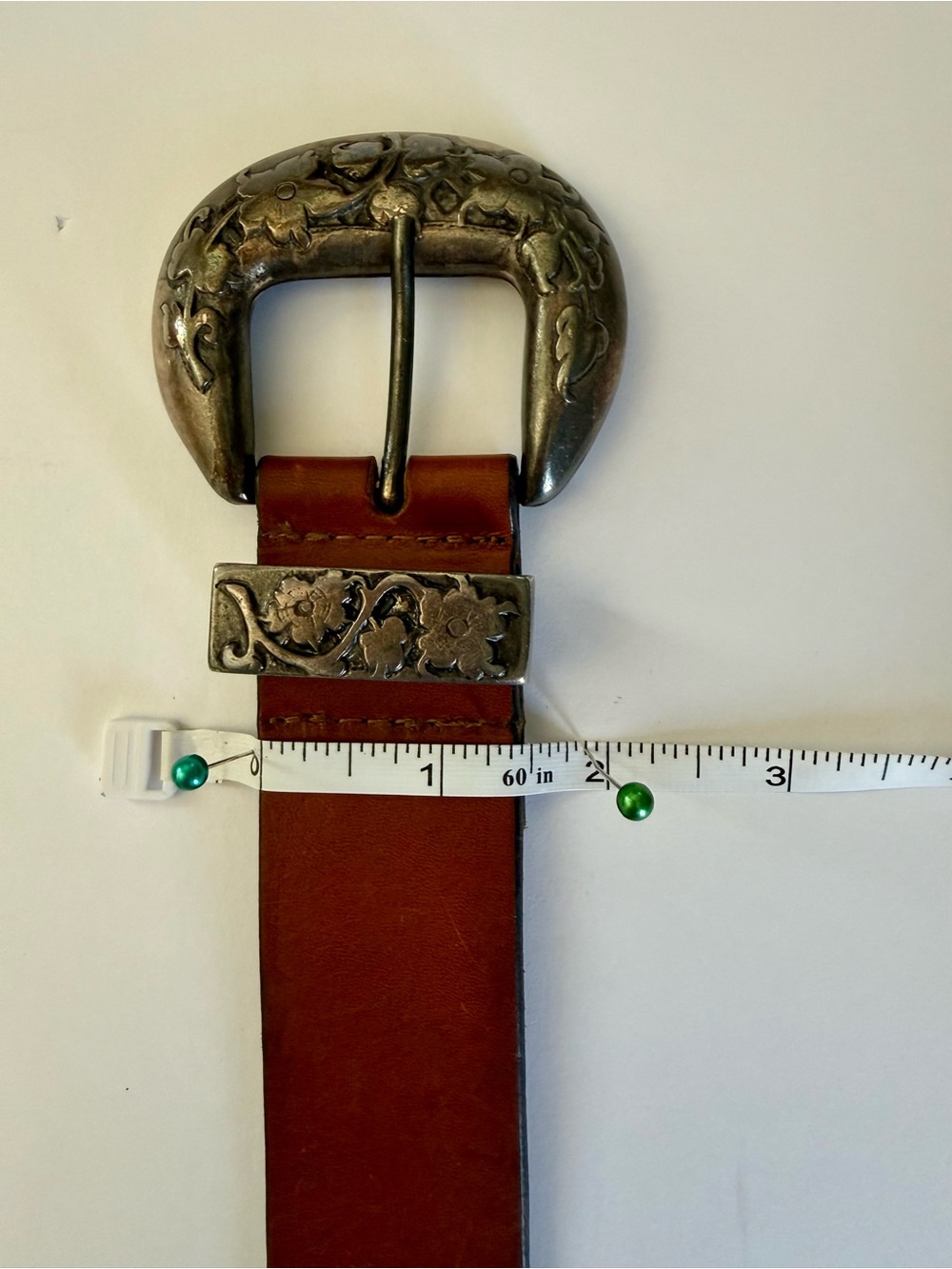 Brown Leather Western Belt with Silver Floral Buckle - Picture 4 of 4